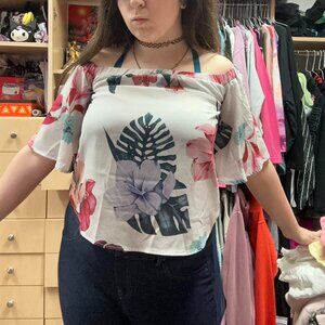 Off the shoulder white floral top!!